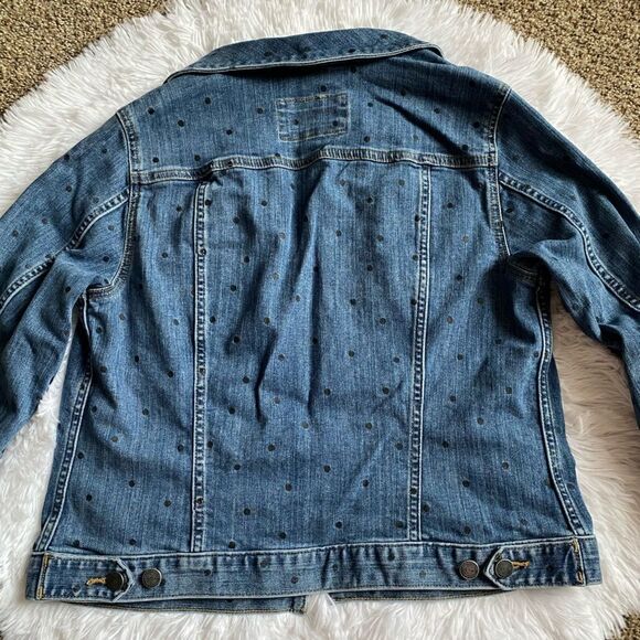 LOFT Trucker Jean Jacket Polka Dots Button Front Womens Size Medium - Picture 6 of 10